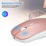 Bluetooth Wireless Mouse, Dual Mode Slim Rechargeable Wireless Mouse Silent Cordless Mouse with Bluetooth 4.0 and 2.4G Wireless, (Rose Gold)