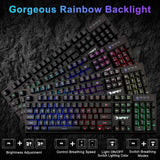 NPET K10 Gaming Keyboard USB Wired Floating Keyboard, Quiet Ergonomic Water-Resistant Mechanical Feeling Keyboard, Ultra-Slim Rainbow LED Backlit