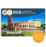 dataroam Prepaid 4G Europe Data SIM Card - Europe 8GB Bundle - 36 Countries - 3-in-1 SIM - Cellhire