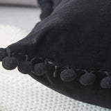 Decorative Throw Pillow Covers with Pom Poms Soft Particles Velvet, Pack of 2, Black