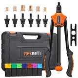 REXBETI 14" Auto Pumping Rod Rivet Nut Tool, Professional Rivet Setter Kit with 7 Metric&SAE Mandrels and 70pcs Rivnuts, Upgraded Labor-Saving Design
