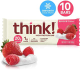 think! (thinkThin) High Protein Bars - Berries and Crème, 20g Protein, 0g Sugar, No Artificial Sweeteners, Gluten Free, GMO Free*, (10 Count)