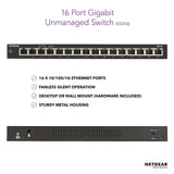 NETGEAR 16-Port Gigabit Ethernet Unmanaged Switch (GS316) - Desktop, Fanless Housing