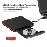 Cocopa External CD DVD Drive USB 3.0 Portable CD DVD +/-RW Drive Slim DVD/CD ROM Rewriter Burner Writer, High Speed Data （RED）
