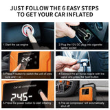 JETHAX Air Compressor Tire Inflator, 12V Portable Air Pump for Car Tires, Tire Pump with LED Light, Long Cable and Auto Shut Off