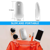 2.4GHz Wireless Bluetooth Mouse, Dual Mode Slim Rechargeable Wireless Mouse Silent USB Mice, 3 Adjustable DPI,Compatible for Laptop Windows (Silver)