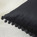 Top Finel Decorative Throw Pillow Covers with Pom Poms Soft Particles Velvet Solid Cushion Covers 12 X 20 for Couch Bedroom Car, Pack of 2, Black