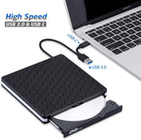 External DVD Drive for Laptop, Portable High-Speed USB-C&USB 3.0 CD Burner/DVD Reader Writer for PC Desktops, Compatible with Windows/Mac OSX/Linux