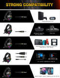 RUNMUS Gaming Headset PS4 Headset with 7.1 Surround Sound, Xbox One Headset with Noise Canceling Mic & RGB Light, Compatible w/ PS4, Xbox One