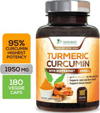 Turmeric Curcumin 95% Standardized Curcuminoids Highest Potency 1950mg with Bioperine for Best Absorption, Made in USA, Best Vegan Joint Pain