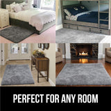GRIP Original Faux-Chinchilla Area Rug, 2x3 Feet, Chevron: Light Gray and White
