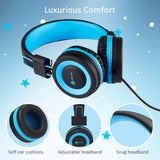iClever Kids Headphones-Wired Headphones for Kids, Adjustable Headband, Stereo Sound, Foldable,Untangled Wires,3.5mm Aux Jack, 94dB Vol Limited, Blue