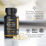 Vitamin K2 + D3 with Organic Coconut Oil for Better Absorption | 2-in-1 Support for Your Heart, Bones & Teeth | Vegan Certified