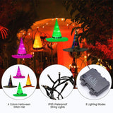 Halloween Decorations Outdoor 8Pcs Hanging Lighted Glowing Witch Hat Decorations 36ft