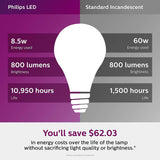 Philips LED Non-Dimmable A19 Frosted Light Bulb: 800-Lumen, 2700-Kelvin, 8.5-Watt (60-Watt Equivalent), E26 Base, Soft White, 16-Pack