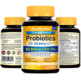 NewRhythm Probiotics 50 Billion CFU 20 Strains, 60 Veggie Capsules, Targeted Release Technology, Stomach Acid Resistant, No Need for Refrigeration
