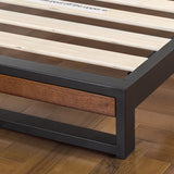 Metal and Wood Platform Bed with Headboard / Wood Slat Support, Twin