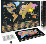 Scratch Off Map of The World + Premium Scratch Off USA Map, Accessories and Gift Packaging