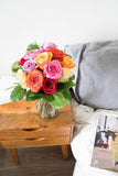 Flowers - One Dozen Rainbow Roses (Free Vase Included)