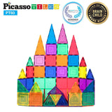 PicassoTiles 60 Piece Set 60pcs Magnet Building Tiles Clear Magnetic 3D Building Blocks Construction Playboards