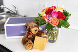 Flowers - One Dozen Rainbow Roses with Godiva & Bear (Free Vase Included)