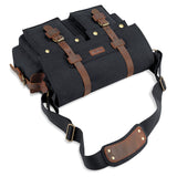 Kattee Leather Canvas Camera Bag Vintage DSLR SLR Messenger Shoulder Bag Black