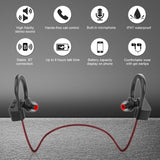 LETSCOM Bluetooth Headphones IPX7 Waterproof, Wireless Sport Earphones, HiFi Bass Stereo Sweatproof Earbuds w/Mic, Noise Cancelling Headset Redblack