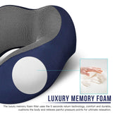 MLVOC Travel Pillow 100% Pure Memory Foam Neck Pillow, Comfortable & Breathable Cover - Machine Washable, Airplane Travel Kit with 3D Sleep Mask Blue