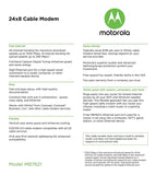 MOTOROLA 24x8 Cable Modem, Model MB7621, DOCSIS 3.0. Approved by Comcast Xfinity, Cox, Charter Spectrum