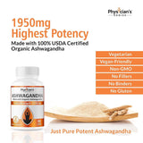 Ashwagandha 1950mg Organic Ashwagandha Root Powder Extract of Black Pepper , Thyroid Support & Adrenal Fatigue Supplements 90 Veggie Capsules