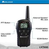 Midland - LXT500VP3, 22 Channel FRS Two-Way Radio with Channel Scan - Up to 24 Mile Range Walkie Talkie (Black)