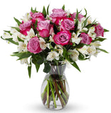 Benchmark Bouquets Delightful Roses and Alstroemeria, With Vase (Fresh Cut Flowers)
