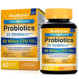 NewRhythm Probiotics 50 Billion CFU 20 Strains, 60 Veggie Capsules, Targeted Release Technology, Stomach Acid Resistant, No Need for Refrigeration