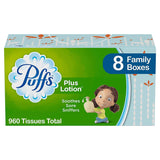 Puffs Plus Lotion Facial Tissues, 8 Family Boxes, 120 Tissues per Box