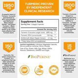 Turmeric Curcumin Highest Potency 95% Standardized Curcuminoids 1950mg with Bioperine for Best Absorption, Made in USA