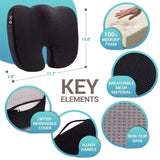 Seat Cushion Pillow for Office Chair - 100% Memory Foam - Firm Coccyx Pad - Tailbone, Sciatica, Lower Back Pain Relief - Posture Corrector