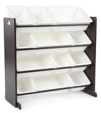 Tot Tutors Kids' Toy Storage Organizer with 12 Plastic Bins, Espresso/White (Espresso Collection)