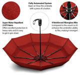 EEZ-Y Compact Travel Umbrella with Windproof Double Canopy Construction - Auto Open and Close Button