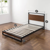 Metal and Wood Platform Bed with Headboard / Wood Slat Support, Twin