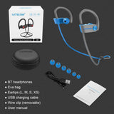 LETSCOM Bluetooth Headphones IPX7 Waterproof, Wireless Sport Earphones, HiFi Bass Stereo Sweatproof Earbuds w/Mic, Noise Cancelling Headset BlueGray