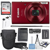 Canon PowerShot ELPH 190 IS Digital Camera (Red) with 10x Optical Zoom and Built-In Wi-Fi with 16GB SDHC + Replacement battery + Protective camera