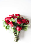 Flowers - One Dozen Long Stemmed Red Roses (Free Vase Included)