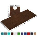 LuxUrux Bathroom Rugs Luxury Chenille 2-Piece Bath Mat Set, Soft Plush Anti-Slip Shower Rug +Toilet Mat.1'' Microfiber (Curved Runner Set, Brown)