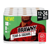 Brawny Tear-A-Square Paper Towels, 12 Rolls, 12 = 24 Regular Rolls, 3 Sheet Size Options, Quarter Size Sheets