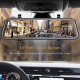 TOGUARD Backup Camera 10" Mirror Dash Cam, Dash Cam Front and Rear Full Touch Screen Video Streaming Rear View Mirror Camera,Night Vision 1080P