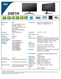 AOC 24B1H 24" Full HD 1920x1080 Monitor, 3-Sided Frameless, VA Panel, HDMI/VGA, Flicker-free