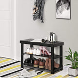 SONGMICS Black Shoe Rack Bench, 3-Tier Bamboo Shoe Organizer-black