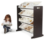 Tot Tutors Kids' Toy Storage Organizer with 12 Plastic Bins, Espresso/White (Espresso Collection)
