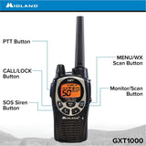 Midland - GXT1000VP4, 50 Channel GMRS Two-Way Radio - Up to 36 Mile Range Walkie Talkie, 142 Privacy Codes, Waterproof (Black/Silver)