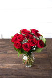 Flowers - One Dozen Long Stemmed Red Roses (Free Vase Included)